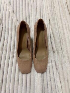 H&M Blush Suede Square-Toe Heels